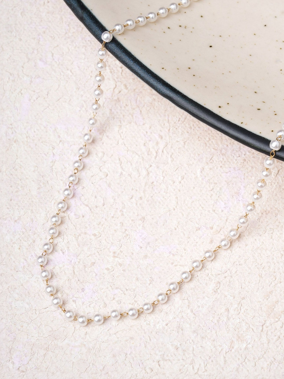 PALMONAS Stainless Steel Gold-Plated Pearls Beaded Waterproof & Anti-Tarnish Necklace