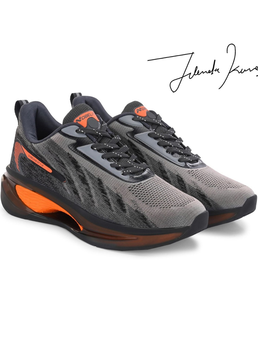 NOBELITE Men Grey & Orange Sneakers Casual Shoes