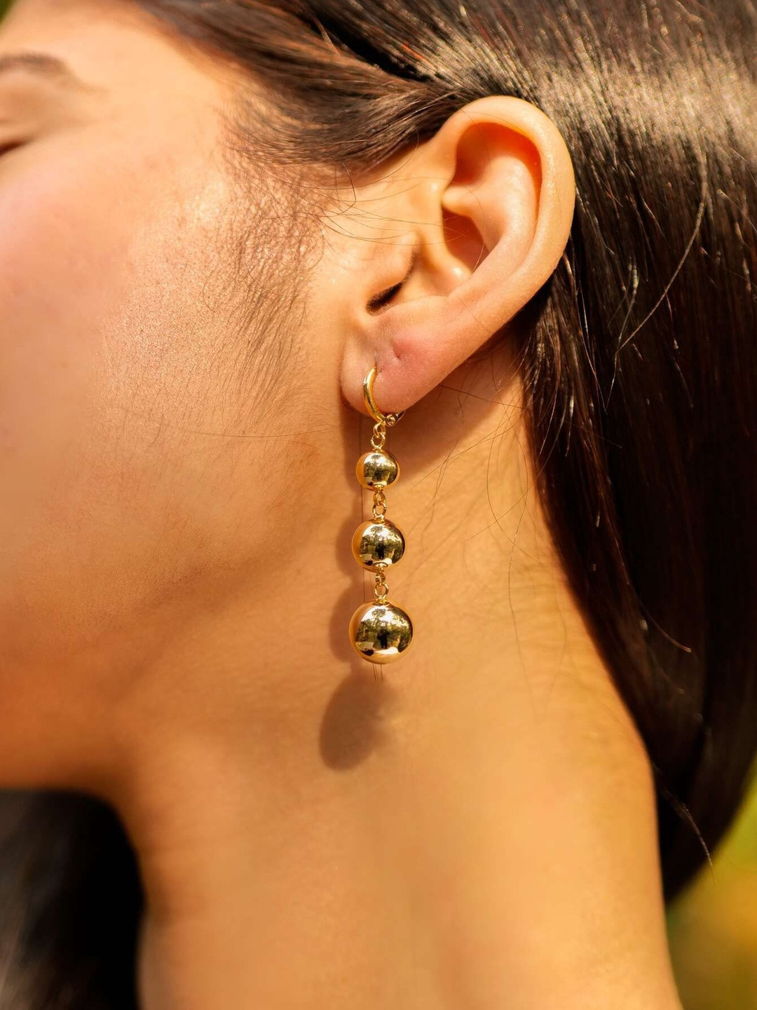 Nashira Stainless Steel Gold-Plated Spherical Shaped Drop Earrings