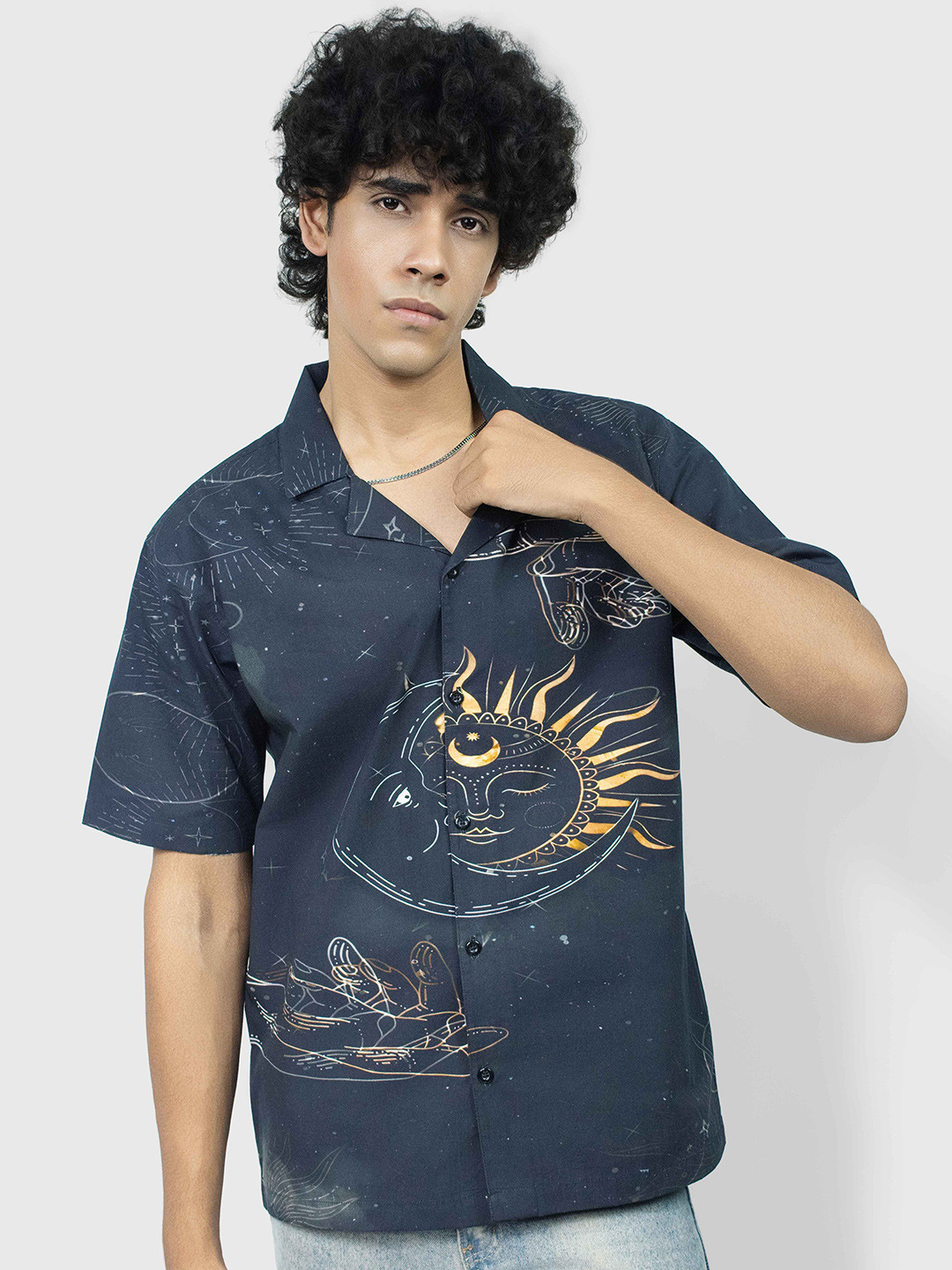 Clazzey Men Original Relaxed Fit Graphic Printed Cuban Collar Cotton Casual Shirt