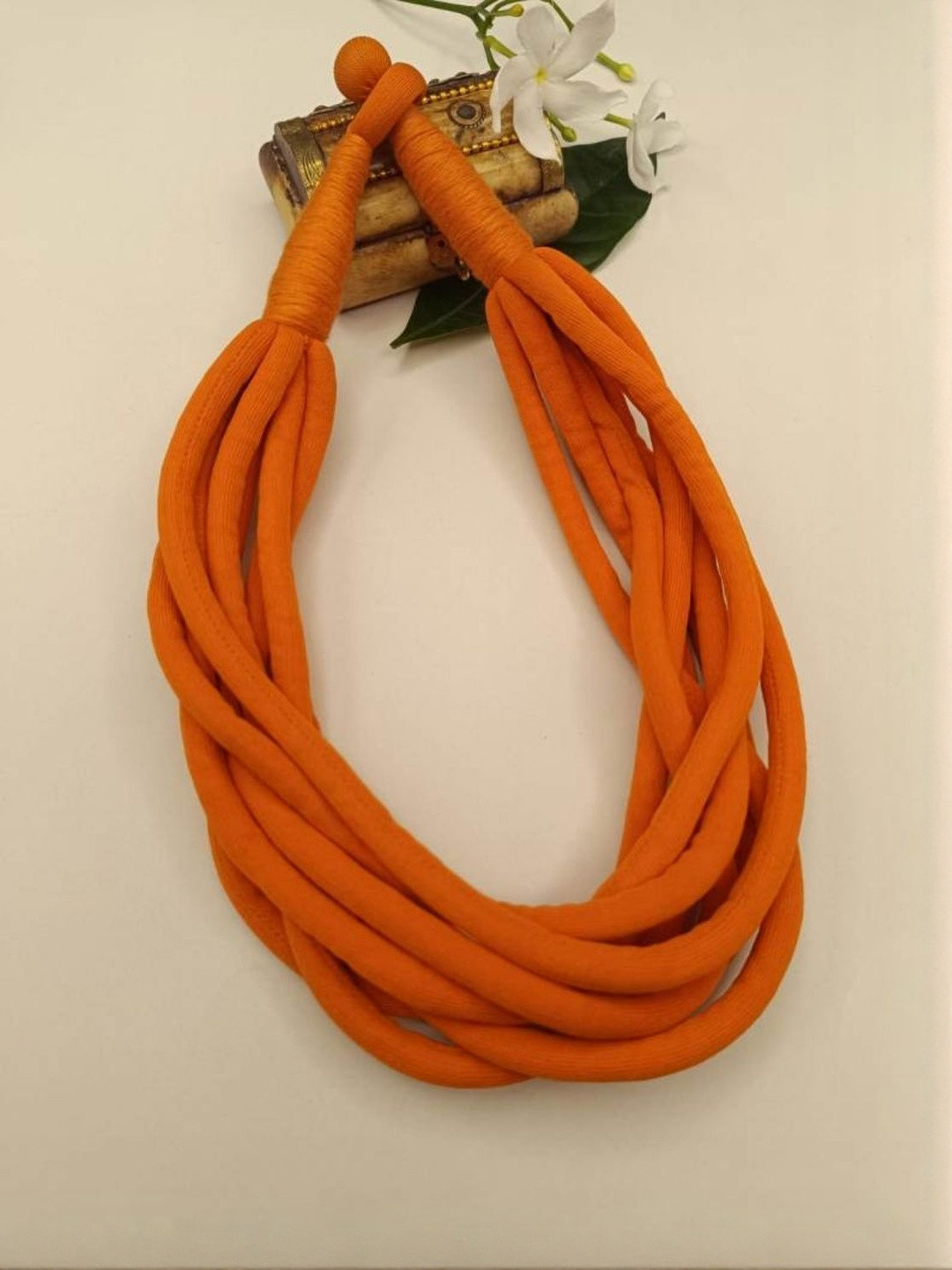 JewelSana Women Orange Multi Layered Fabric Choker Necklace