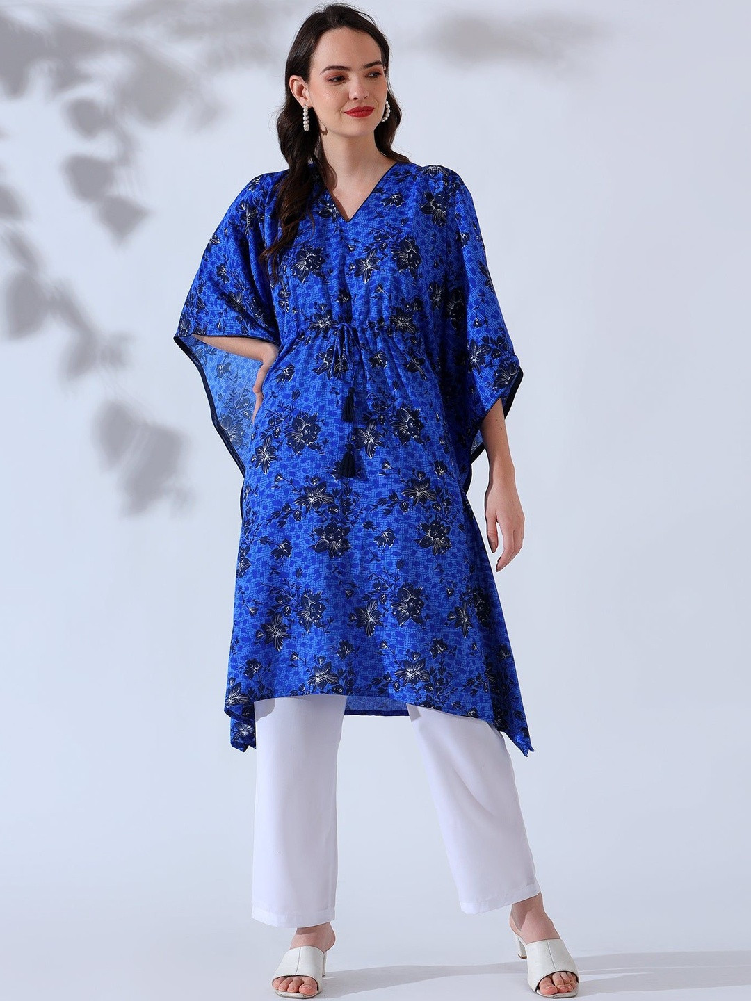 House of Kaftan Women Floral Printed Breezy Boho Kaftan Kurta with Trousers