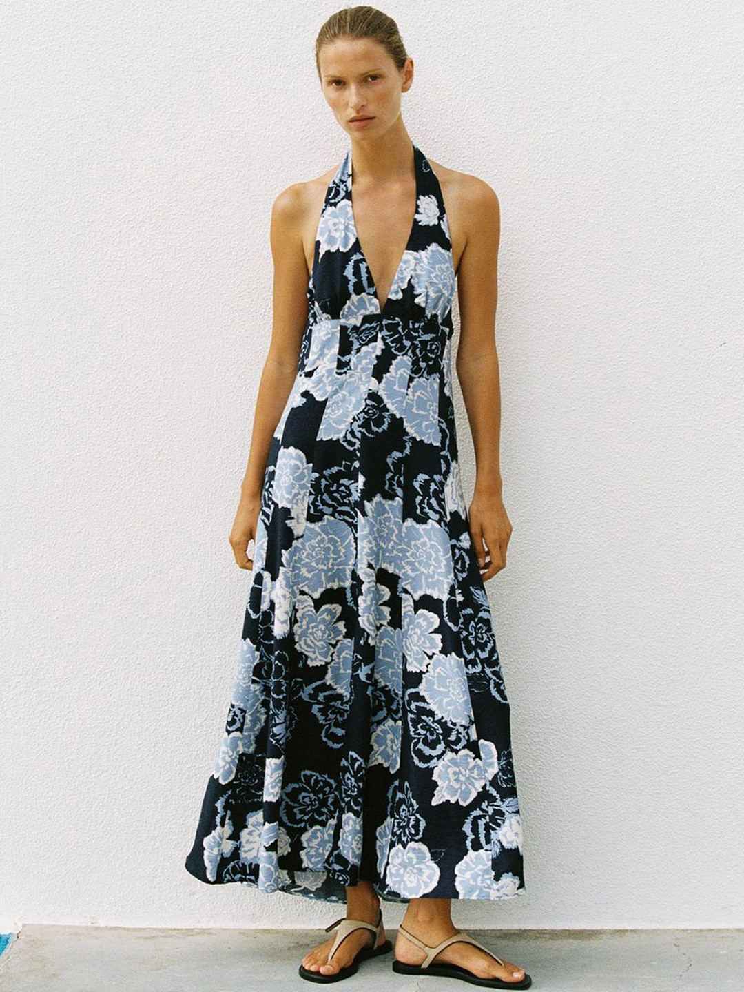 LULU & SKY Women's Floral Printed Plunge Neck Slit Maxi Dress