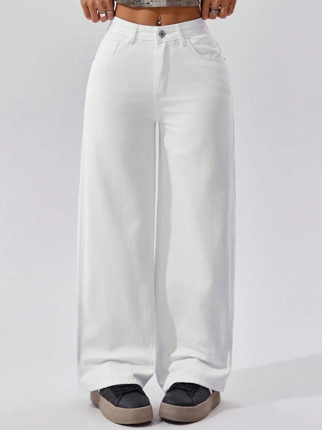 WOOMNY Women Wide Leg High-Rise Jeans