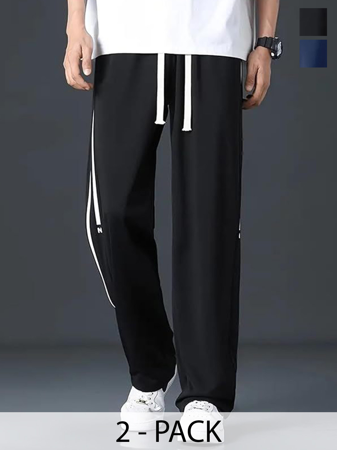 MACK JONNEY Men Pack Of 2 Mid-Rise Track Pants With Side Striped Detail