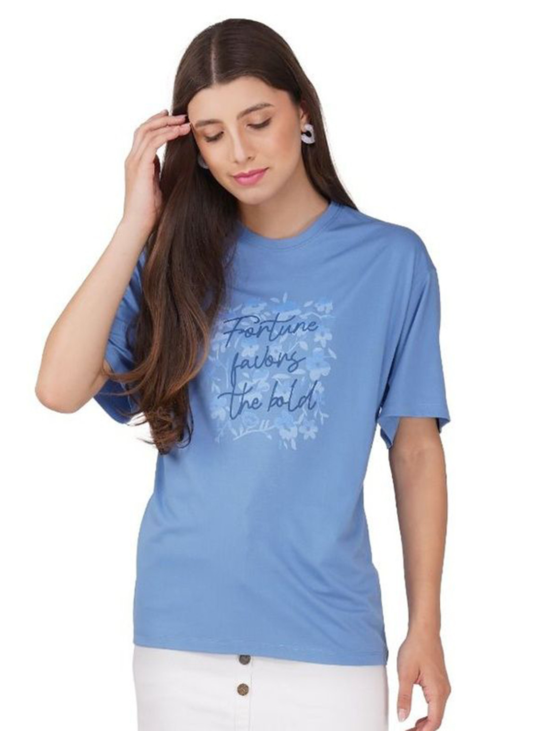 ClothCraftersCo Women Typography Printed Round Neck Cotton Relaxed Fit T-shirt