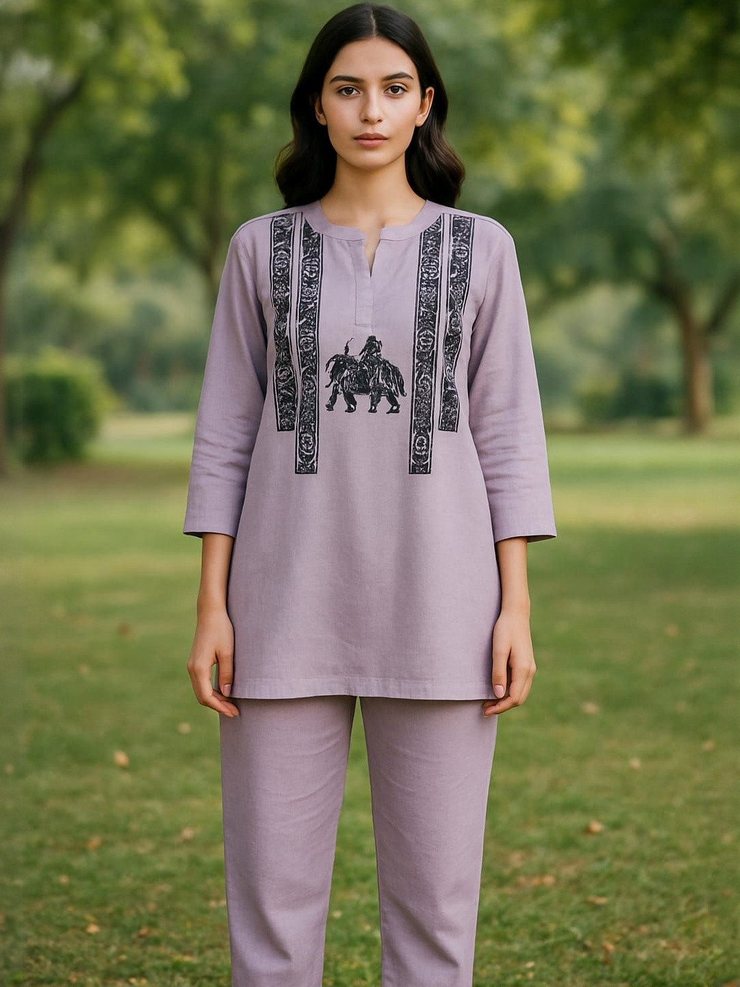 Agarwal Saree Women Ethnic Motifs Printed Silk Top with Trousers