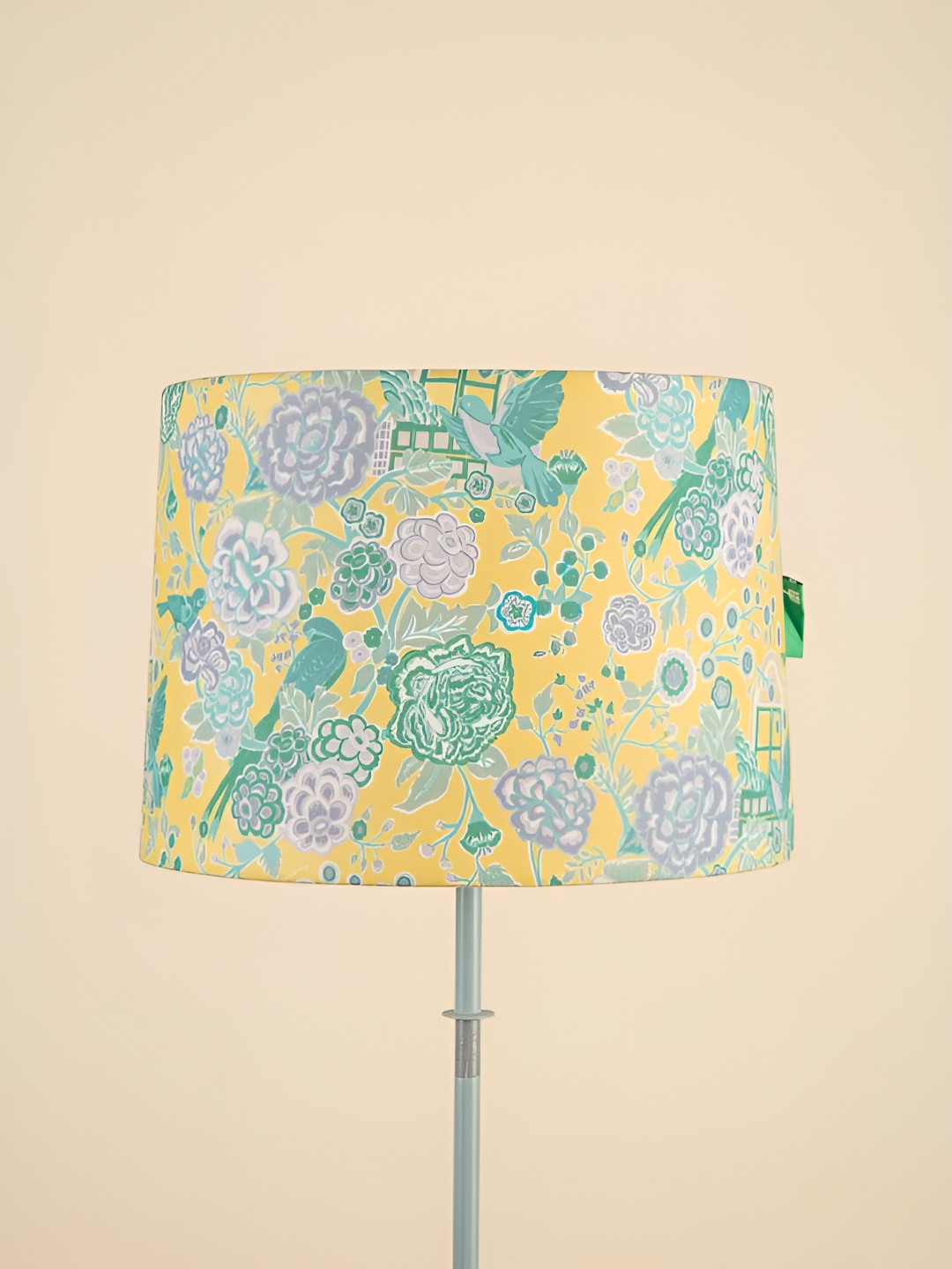 FREEDOM TREE Damask Rose Yellow & Green Printed Tapered Medium Cylinder Shaped Floor Lamp