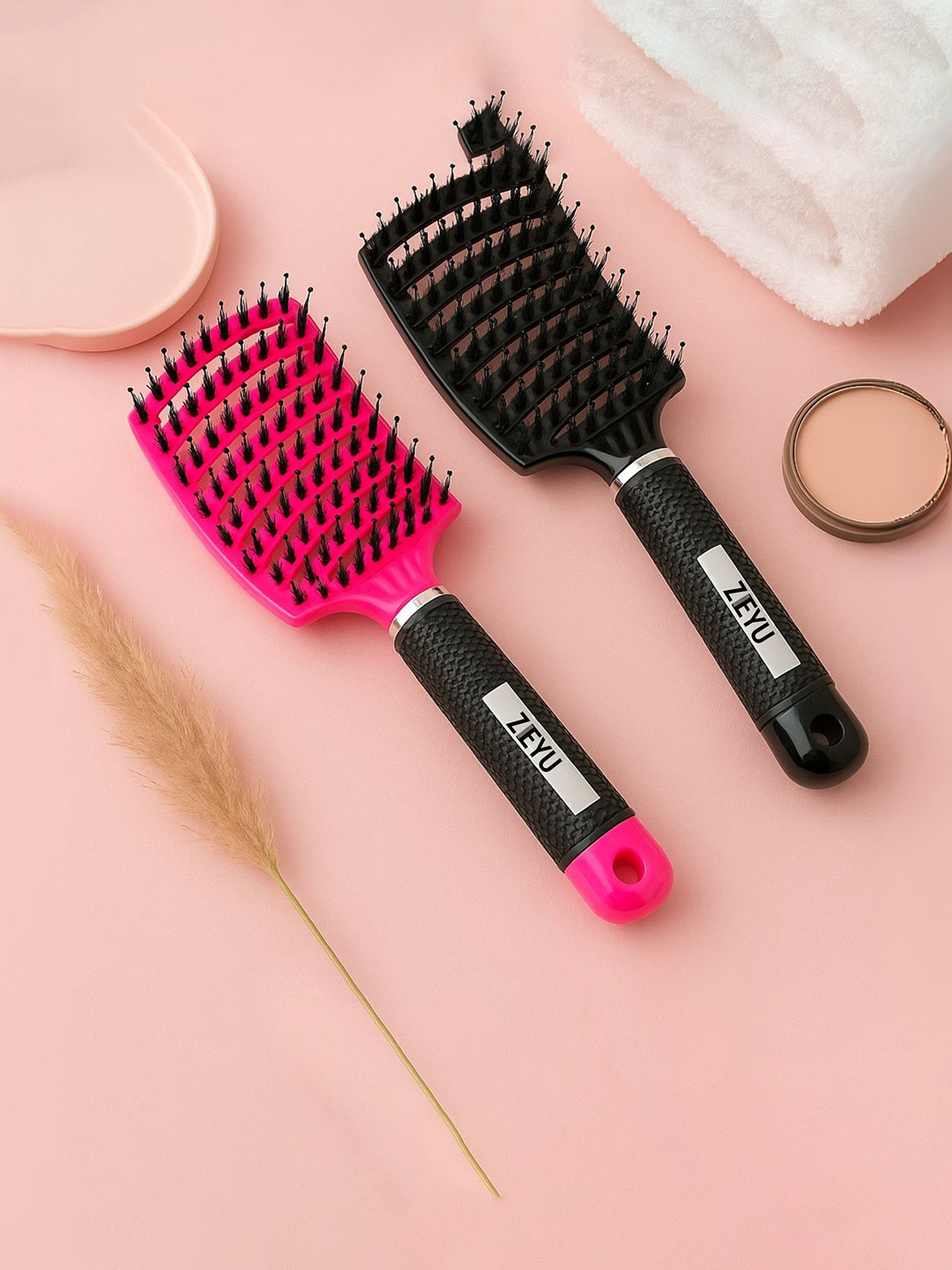 Zeyu Set Of 2 Detangler Pain-Free Boar & Nylon Bristle Hair Brush