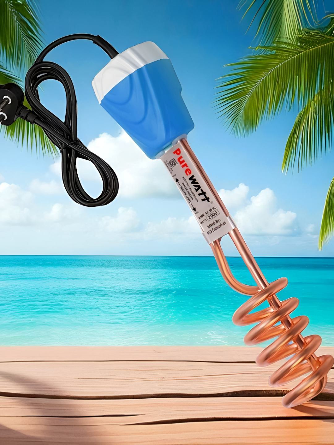 PURE WATT PW-021 Blue 2000W Shock Proof Immersion Rod Water Heater - 30 Litres