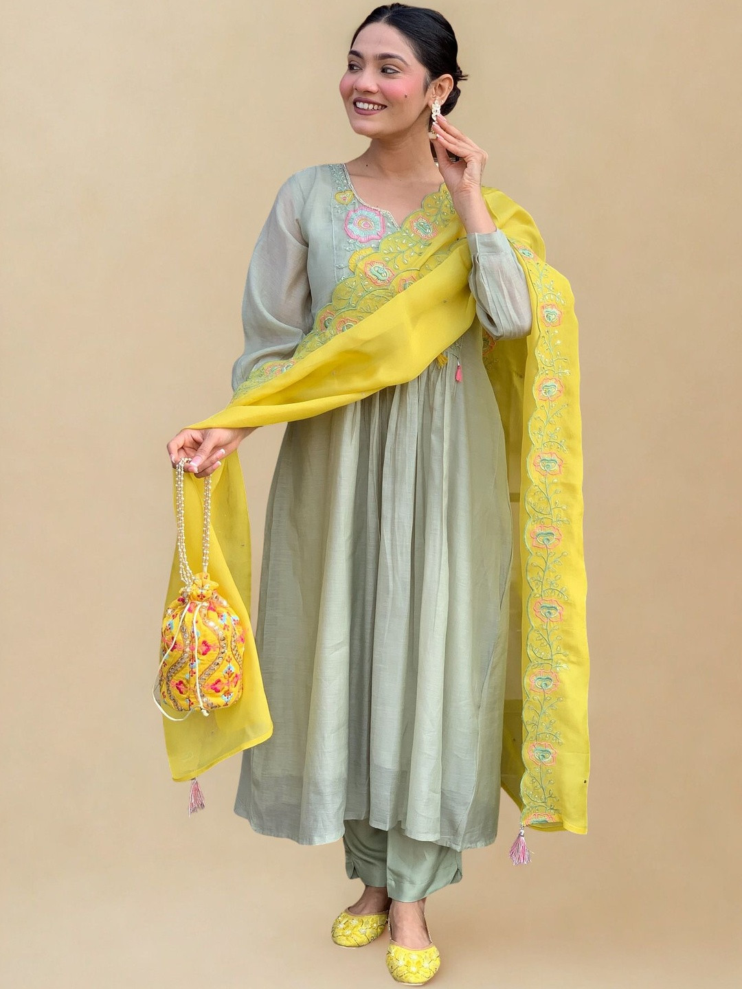 Morang Women Ethnic Motifs Embroidered A-Line Kurta with Trousers & Dupatta