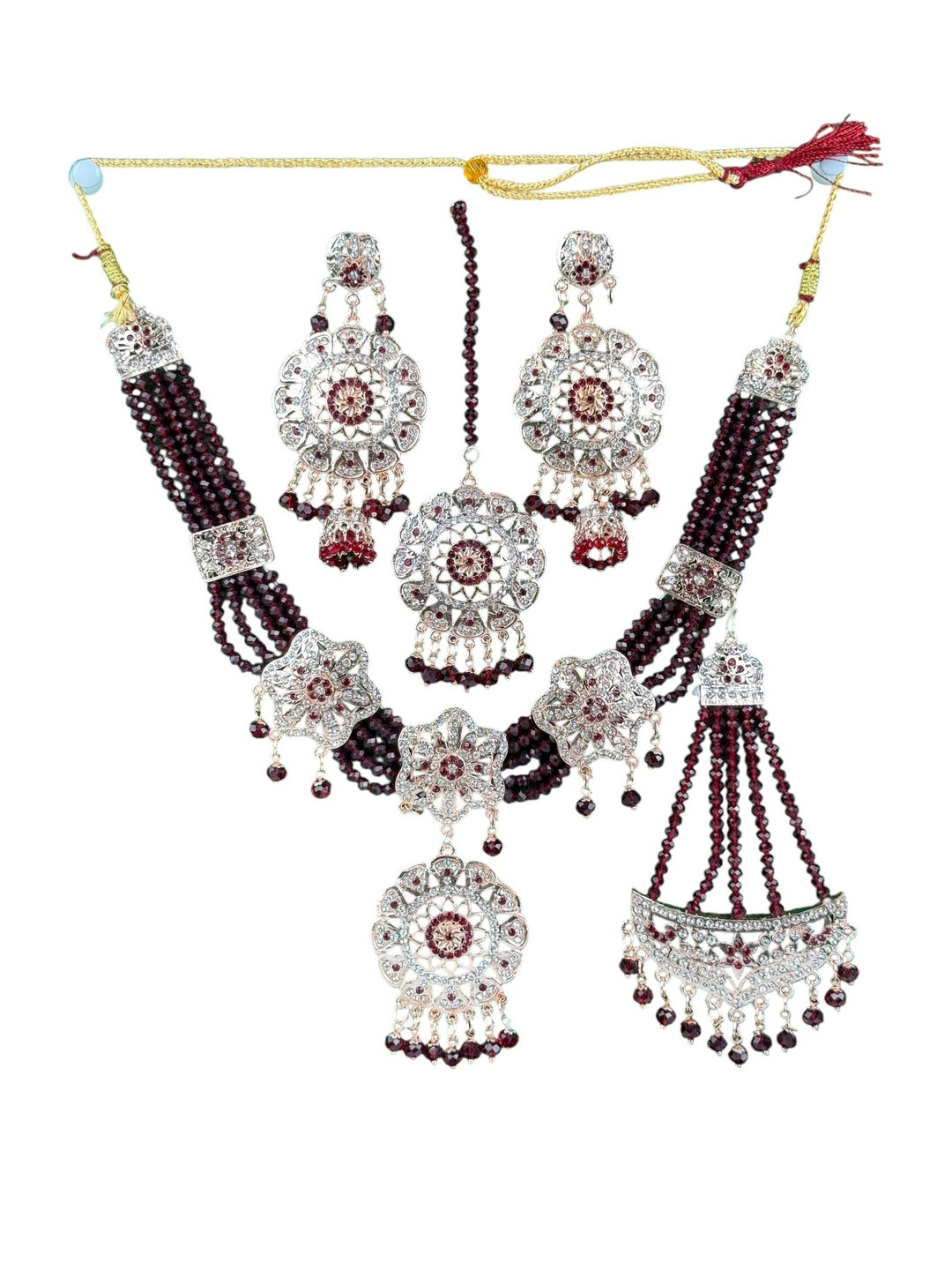 shreeji jewels Filigree Inspired Stone Studded and Beaded Necklace and Earrings