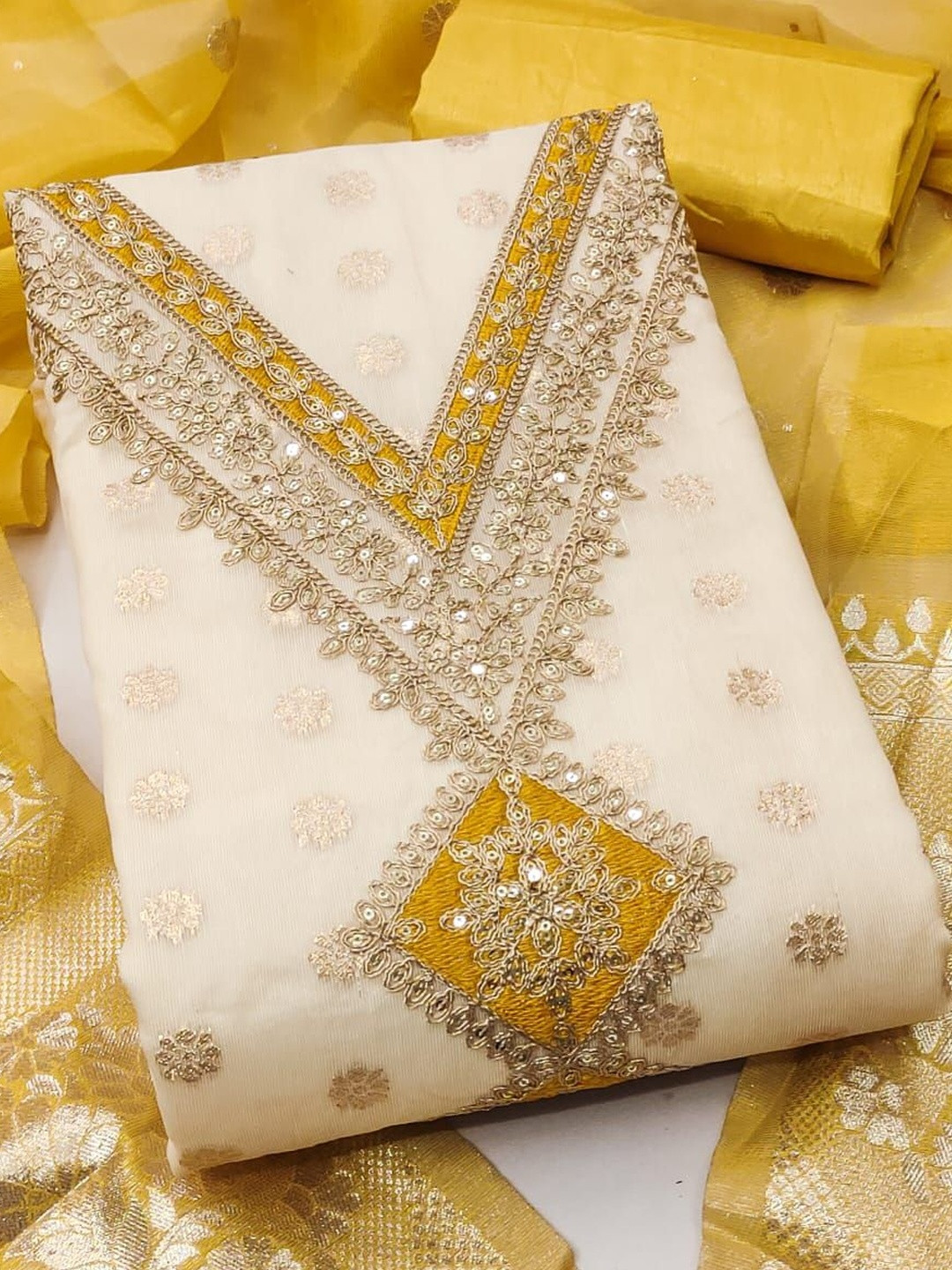 KALINI Women's Simmer Silk With Sequence Coding Work Unstitched Dress Material