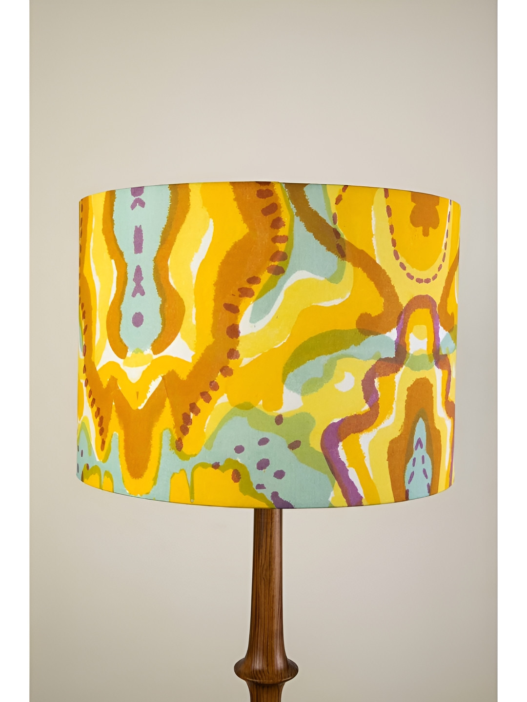 FREEDOM TREE Mansara Yellow & Green Printed Cylinder Shaped Floor Lamp