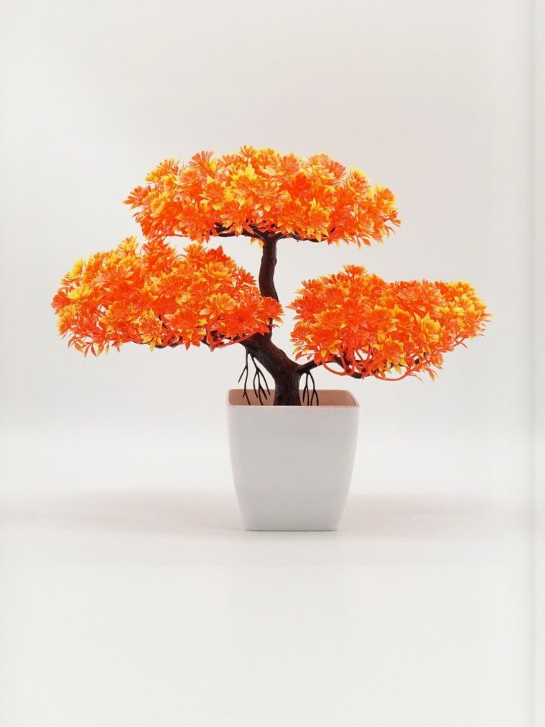 Dekorly Orange & White Artificial Flowers & Plants With Pot