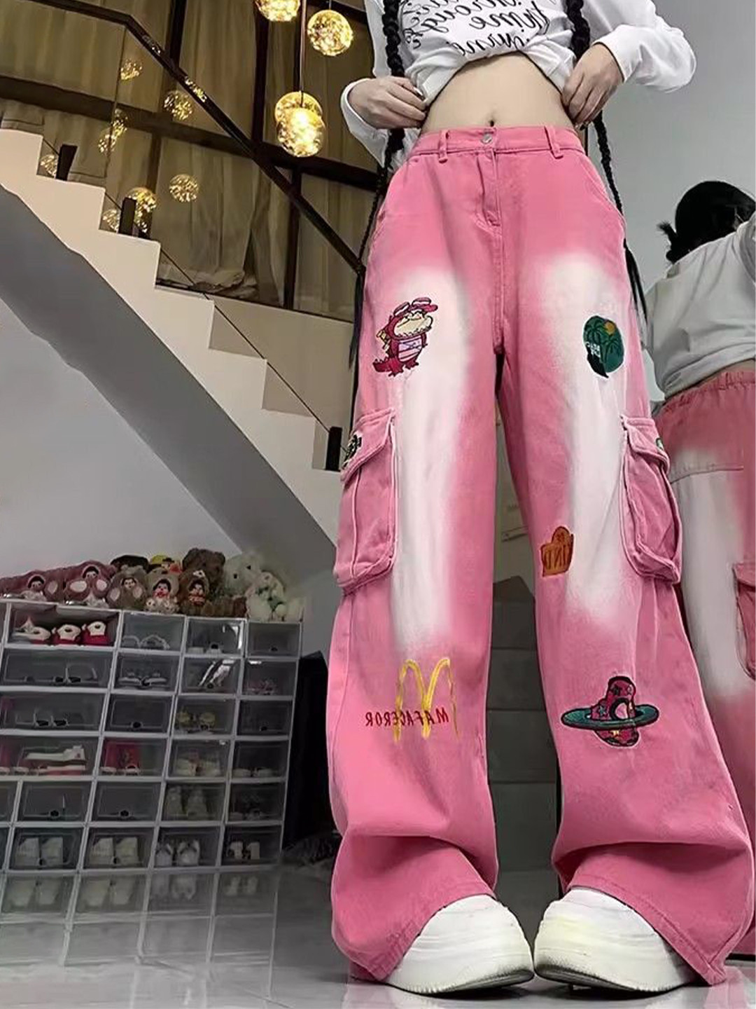 StyleCast Women Baggy Fit High-Rise Light Fade Coloured Embroidered Jeans