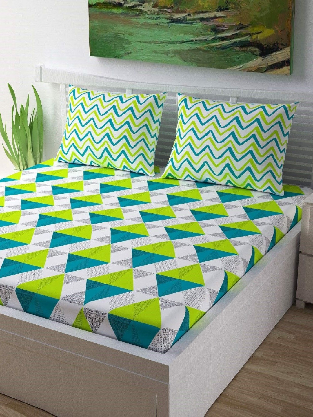 Cotton Choice White Printed Cotton 180 TC Double King Bedsheet Set 2.15 m x 2.35 m