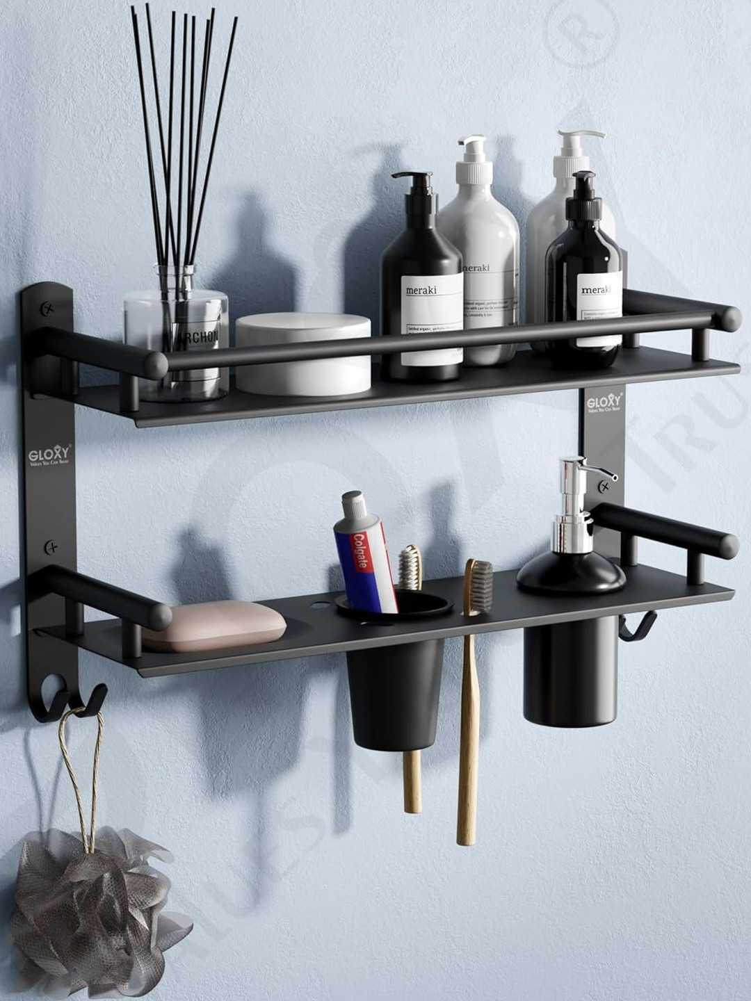 GLOXY Black Solid Stainless Steel Shelf
