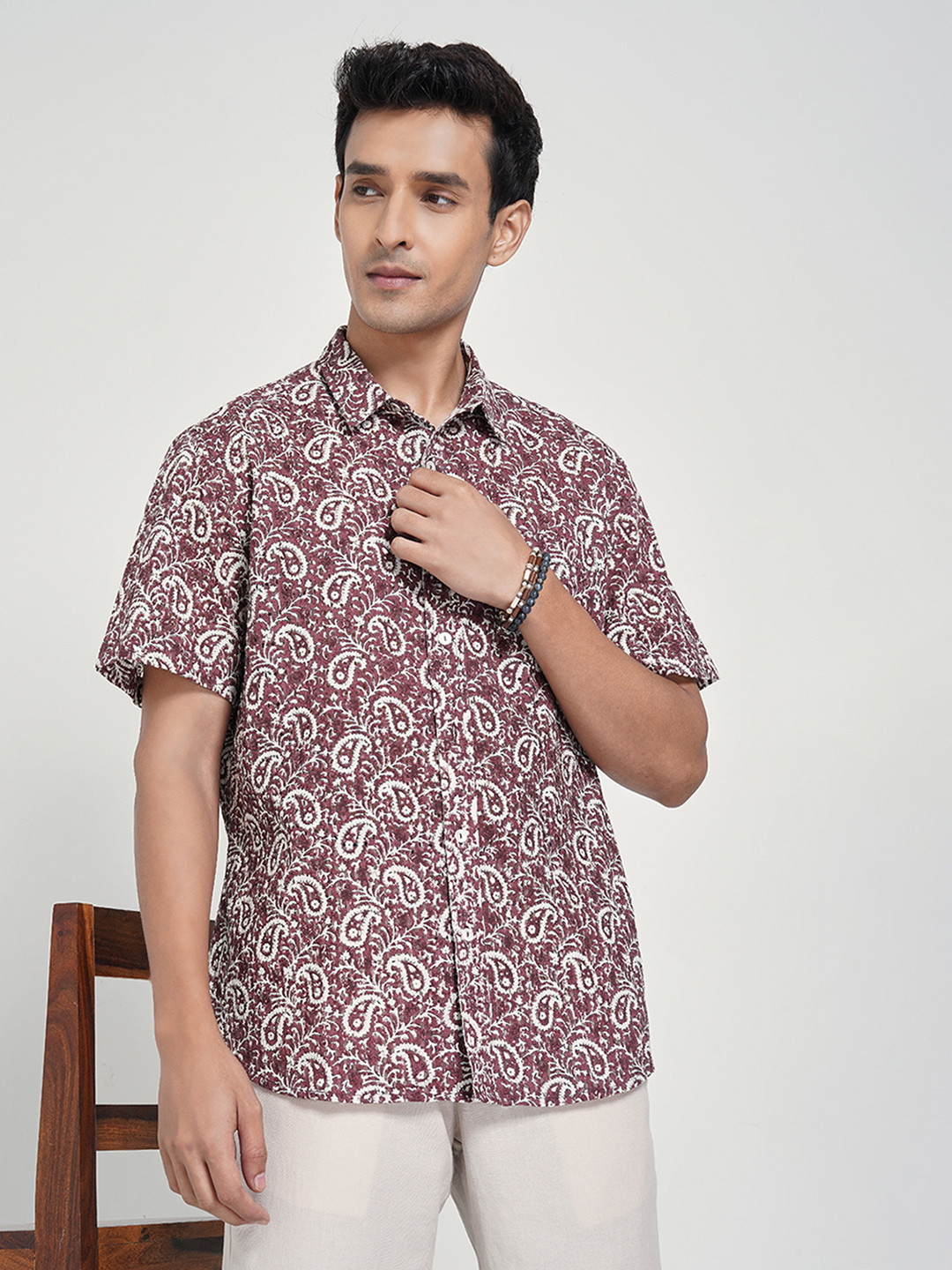indus route by Pantaloons Men Ethnic Motifs Printed Spread Collar Pure Cotton Casual Shirt