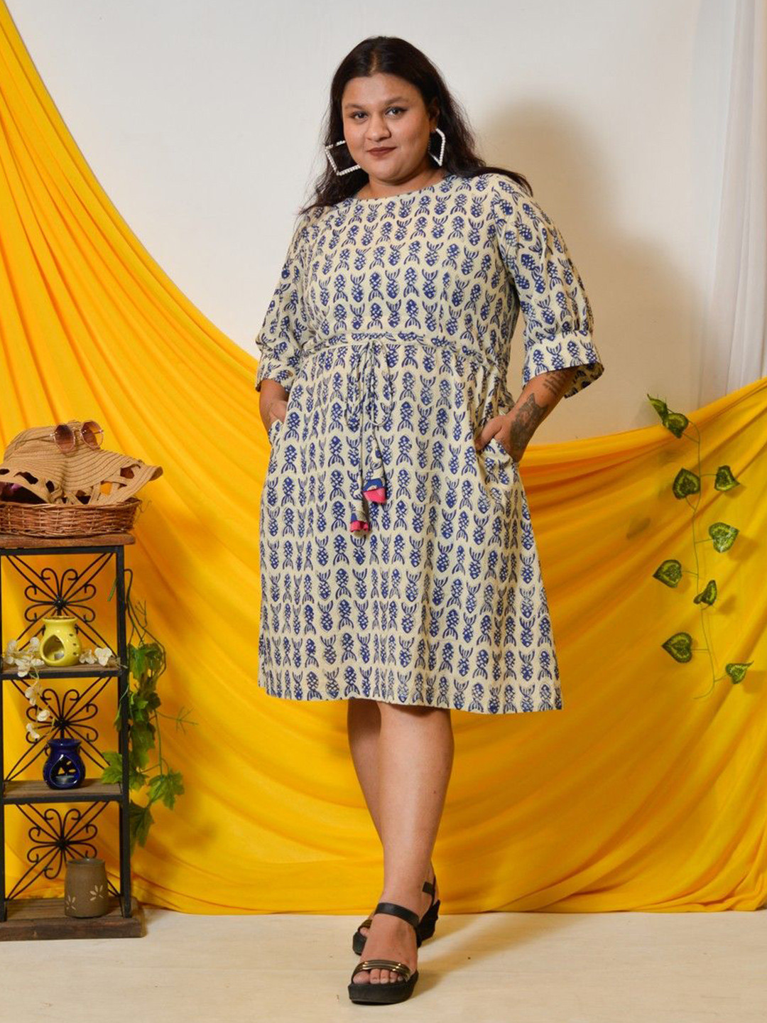 One House Ethnic Motifs Print A Line Above Knee Dress