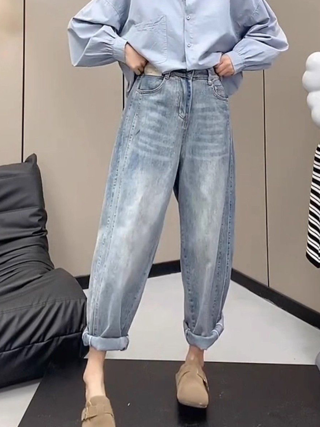 StyleCast Women Dad Fit High-Rise Light Fade Jeans