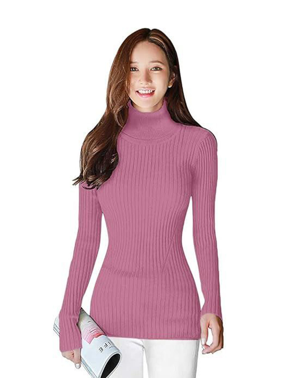 R RIDACHY Women Solid Turtle Neck Full Sleeves Pullover Sweatshirt