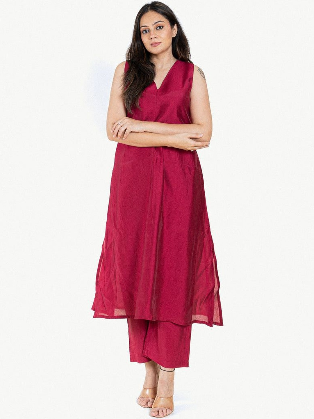 GORGONE Women Solid A-Line Kurta with Palazzos