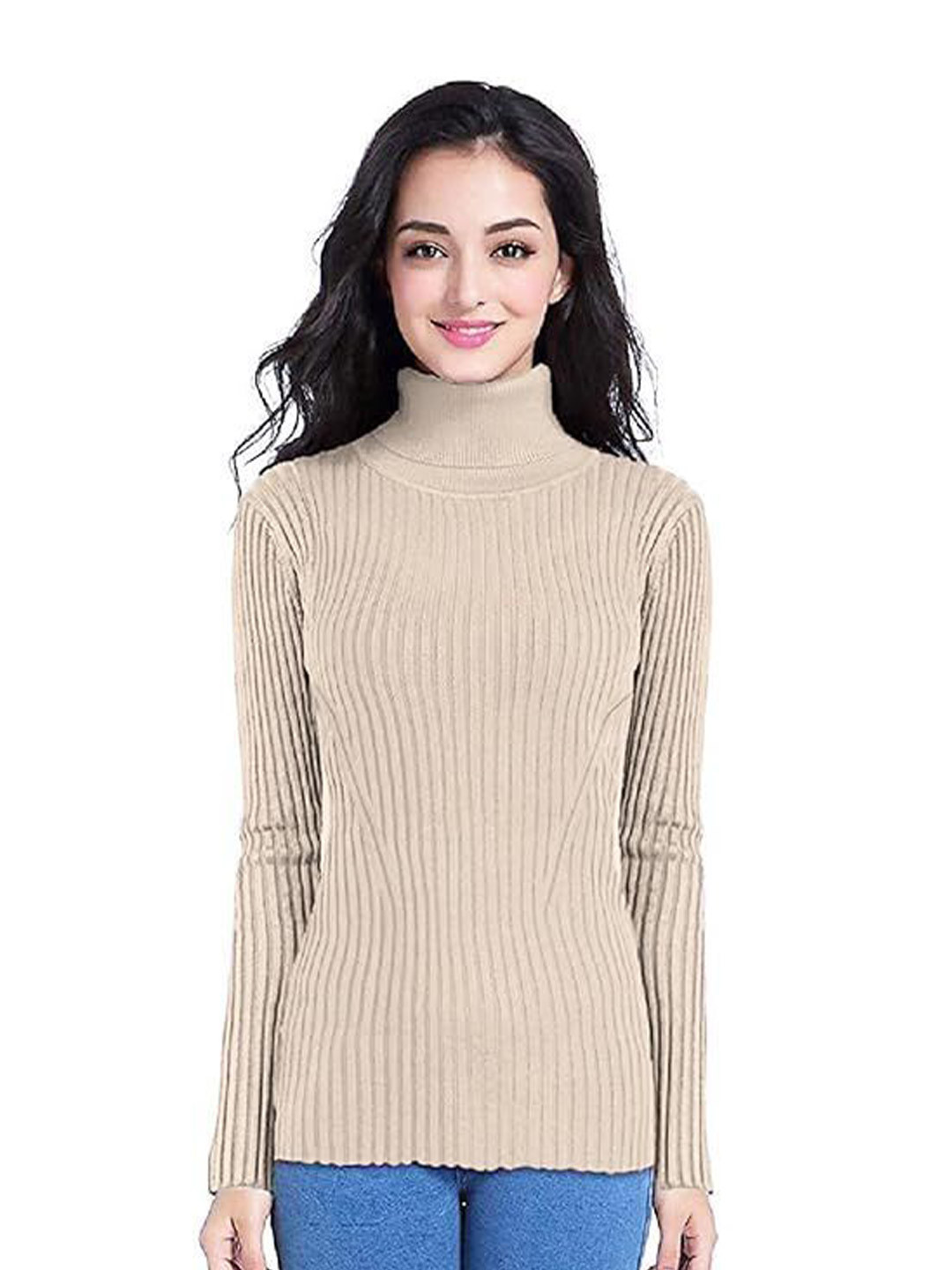 HR FASHION Women Ribbed Turtle Neck Pullover