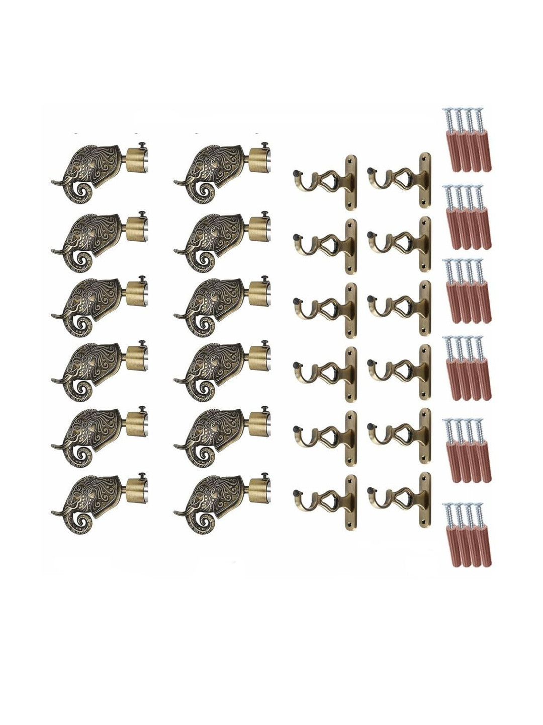 GLOXY Pair of 12 Brown Eleplant Shape Antique Finish Curtain Brackets With Holder