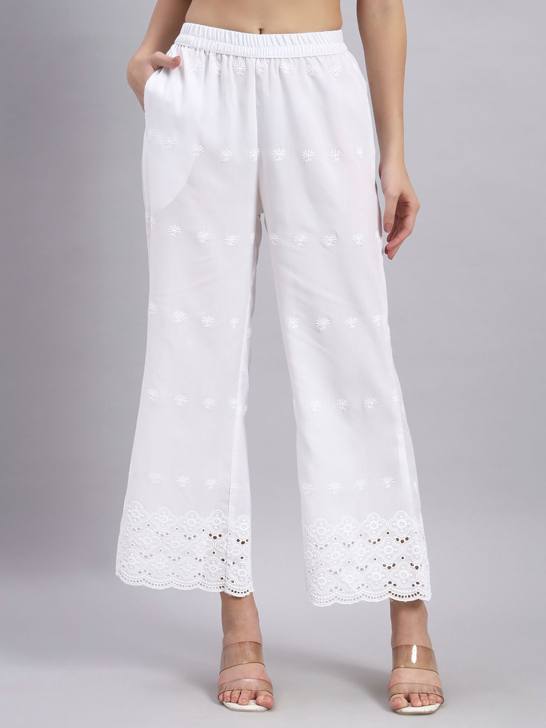 Shopping Queen Women Embroidered Wide Leg Cotton Ethnic Palazzos