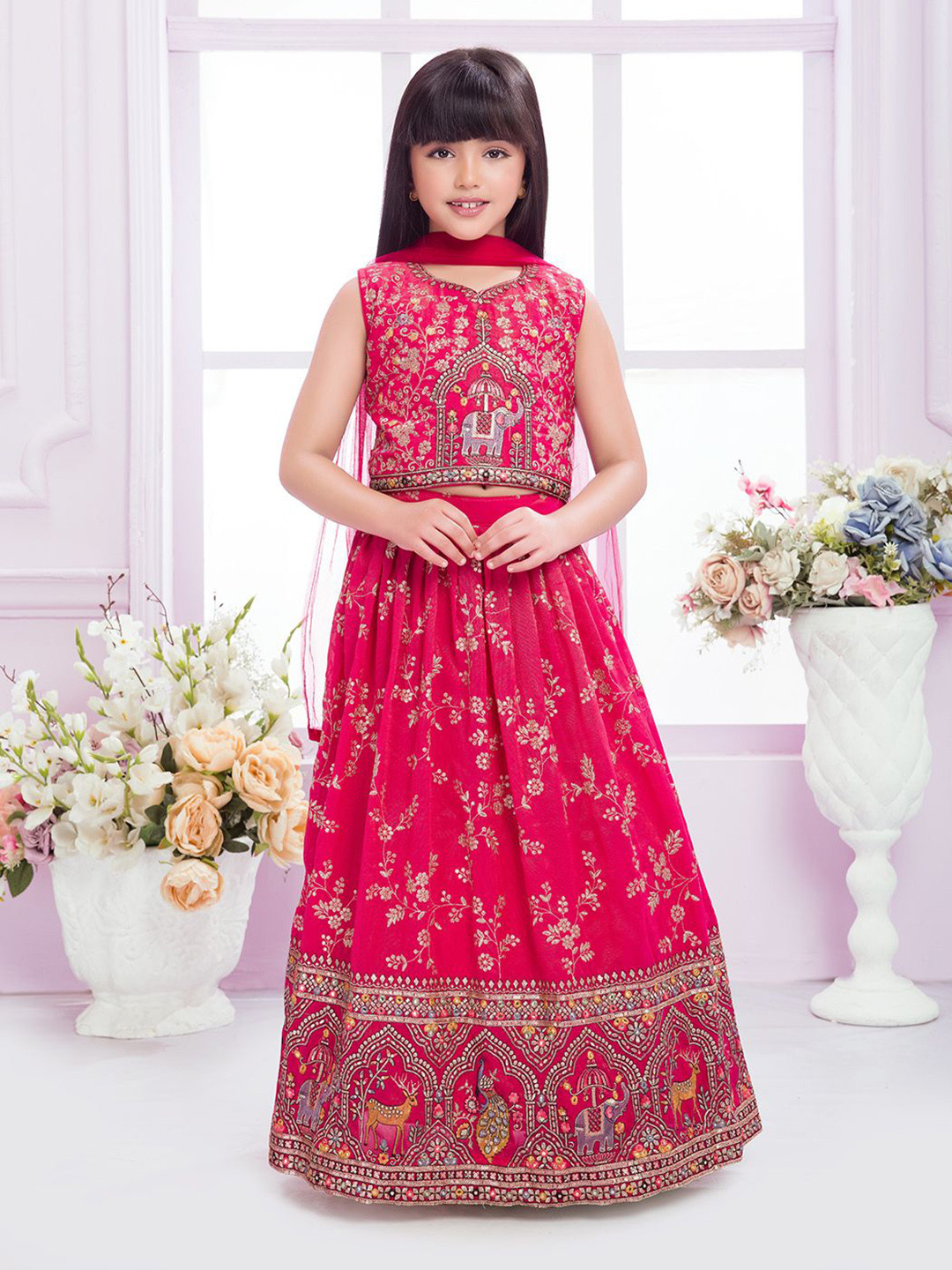 Tiny Kingdom Girls Embroidered Georgette Ready To Wear Lehenga & Choli With Dupatta