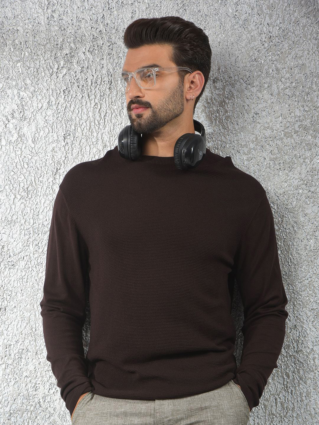 Crimsoune Club Men's Solid Round Neck Full Sleeve Pullover
