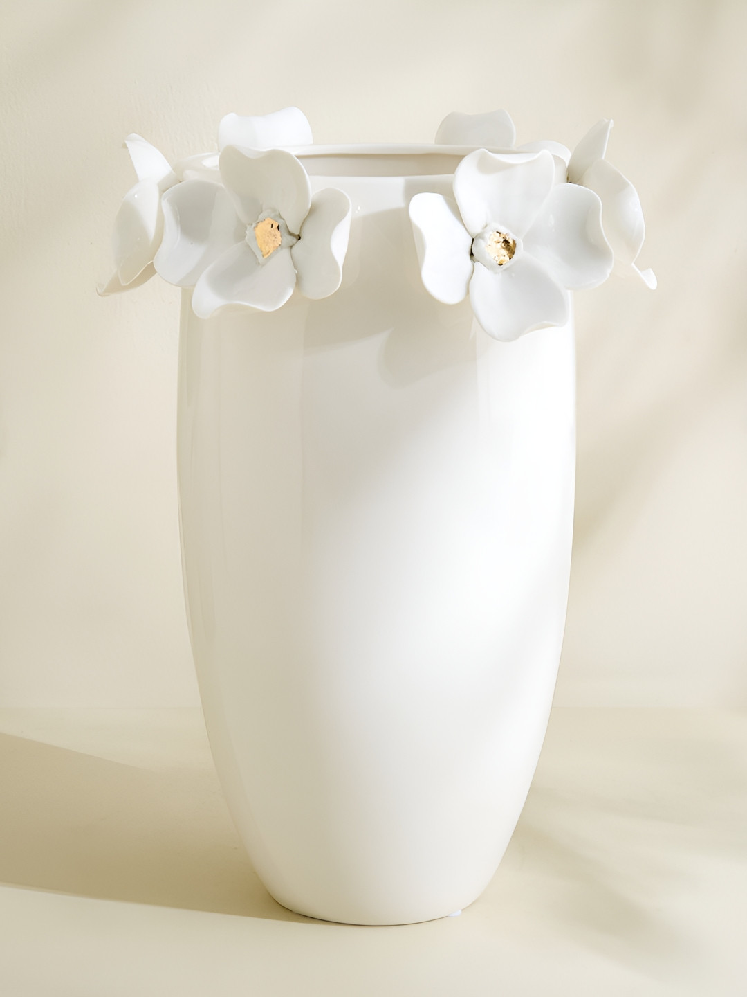 Home Centre Alchemy Gifts White & Gold-Toned Floral Textured Ceramic Vase