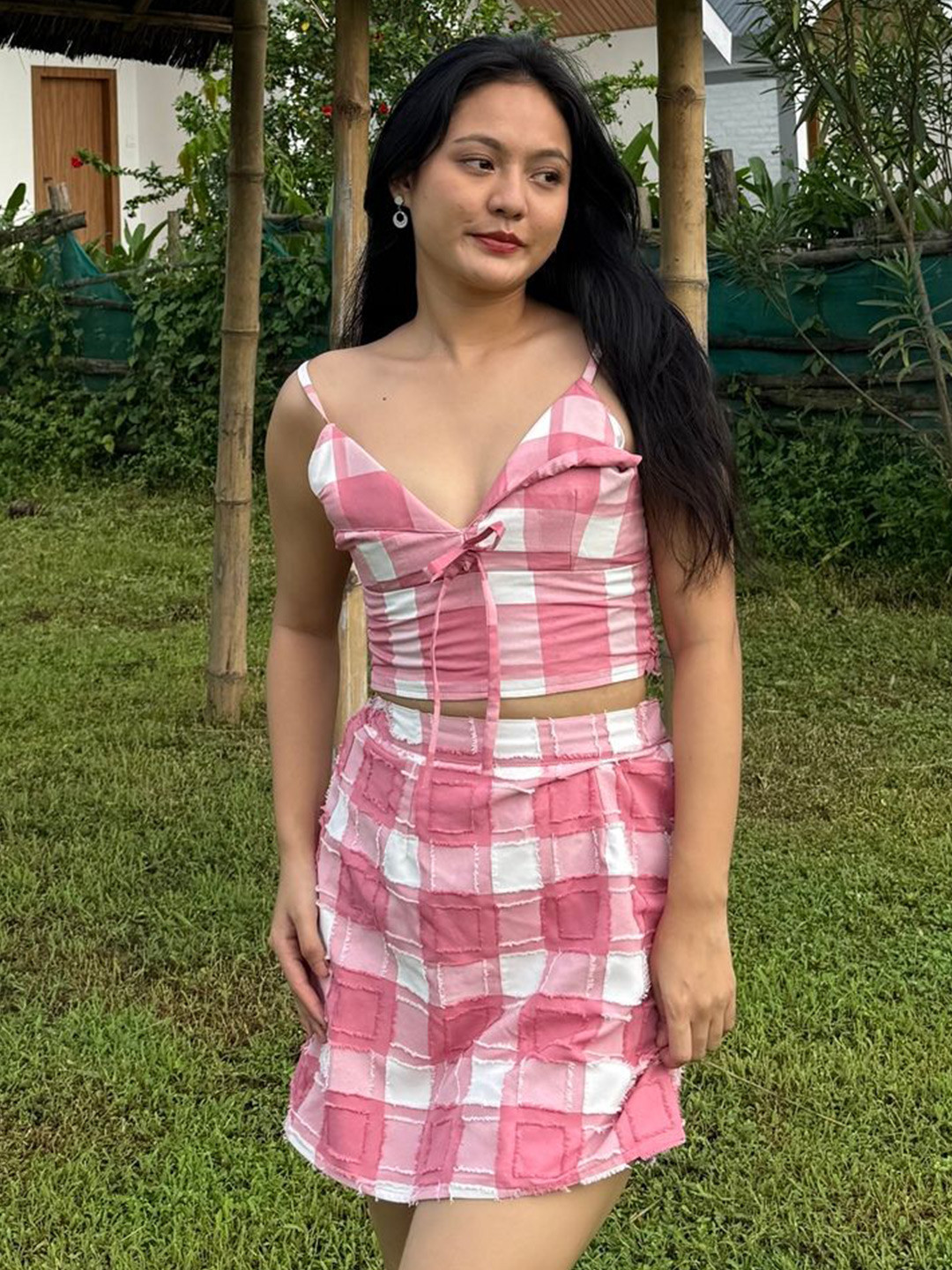 TAILORMADE CLOTHING Strawberry Picnic Gingham Skirt and Top Set