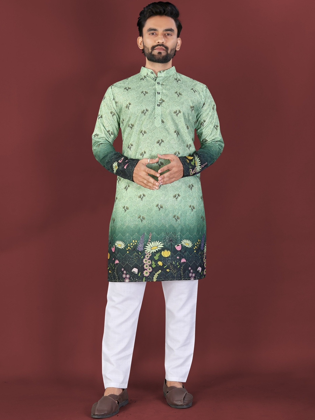 KRIJET Men Printed Regular Sequinned Kurta with Pyjamas