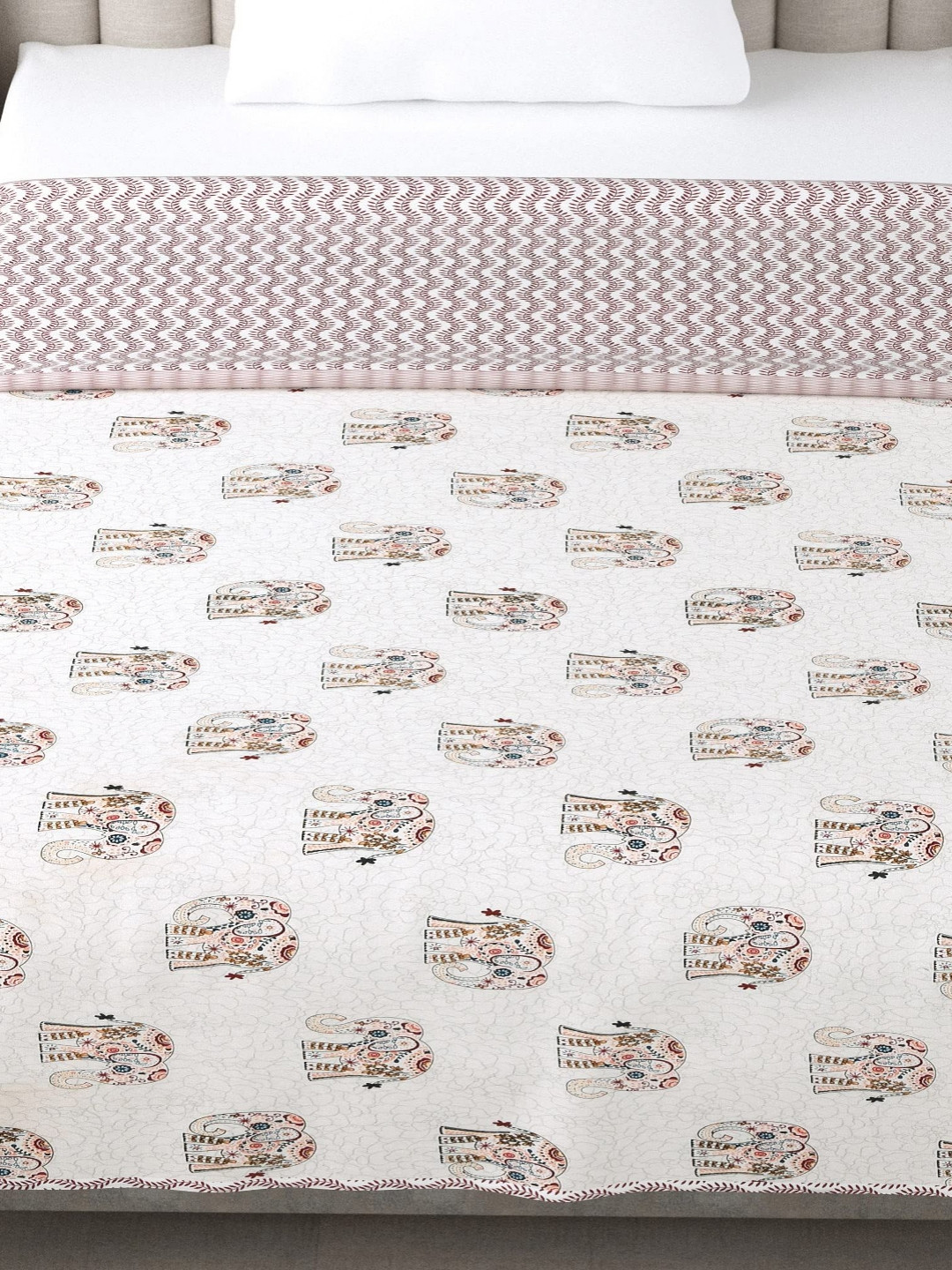 DecorativeDreams White & Pink Printed Cotton Summer 150 GSM Single Bed Blanket