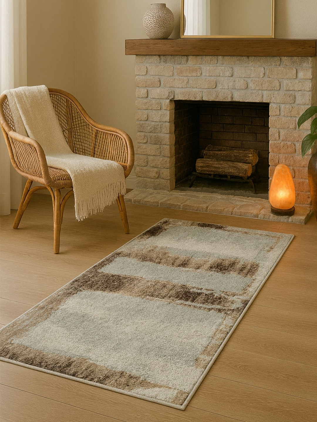 OBSESSIONS Beige & Brown Abstract Water-Repellant Ecological Resilient Bedside Runner