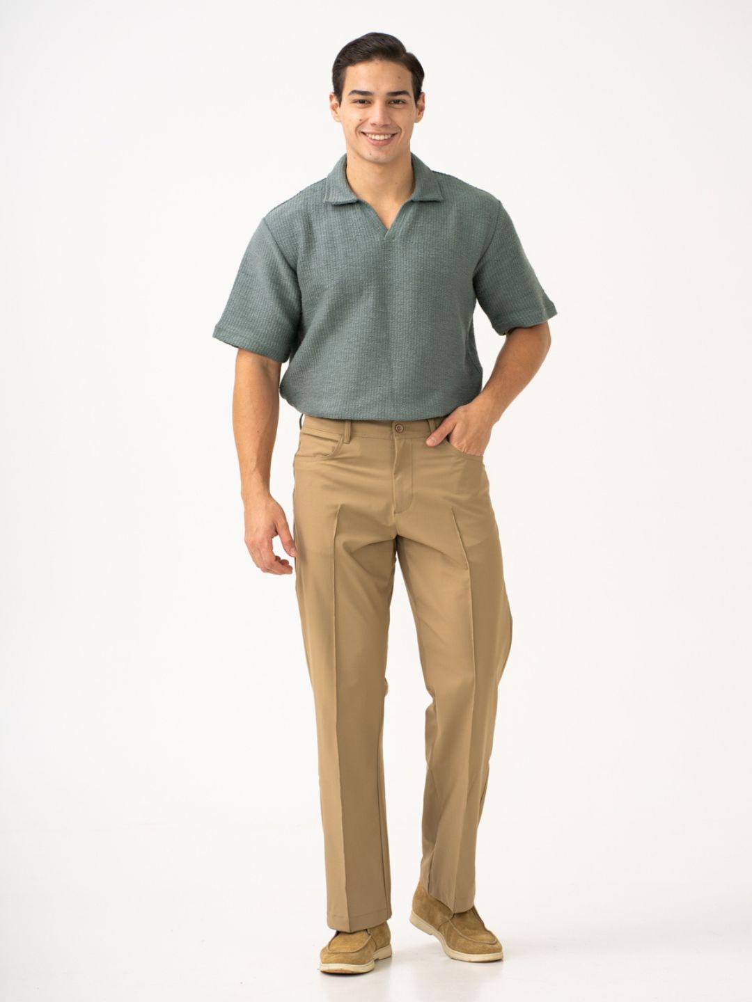 The Pant Project Men Pecan Khaki Korean Relaxed-Fit Pintuck Pants with Drawstring
