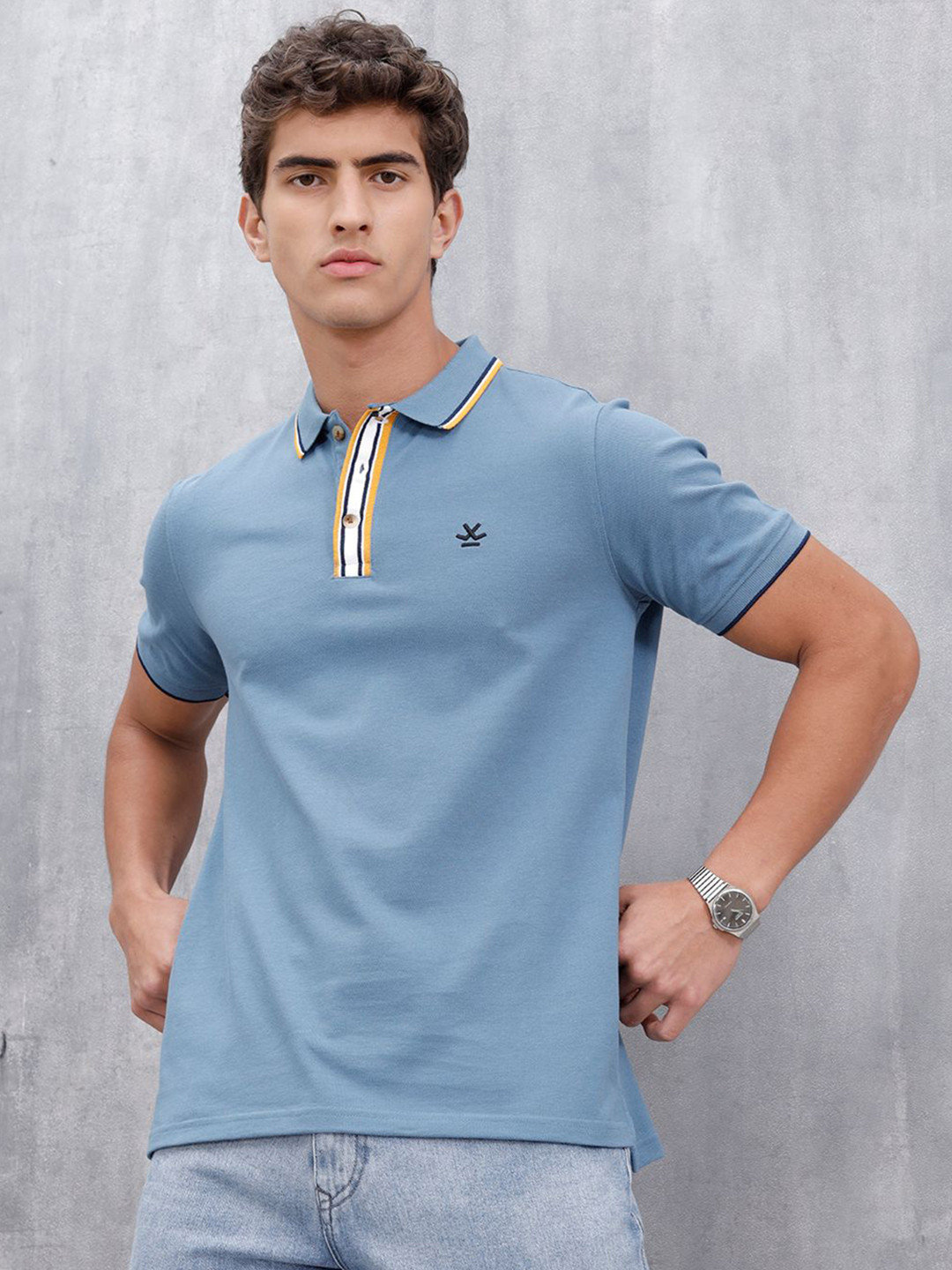 WROGN Brand Logo Printed Polo Collar Cotton Slim Fit T-shirt
