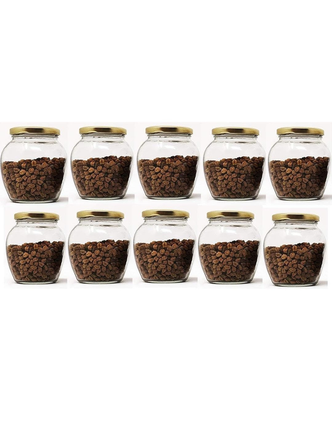1ST TIME Set of 10 Transparent & Gold Toned 10 Pieces Glass Dishwasher Safe Jar Container