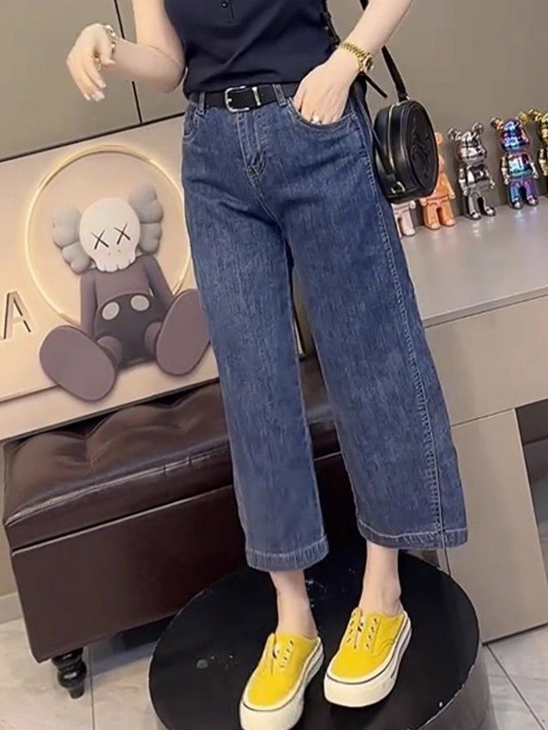 StyleCast Women Wide Leg High-Rise Crop Jeans