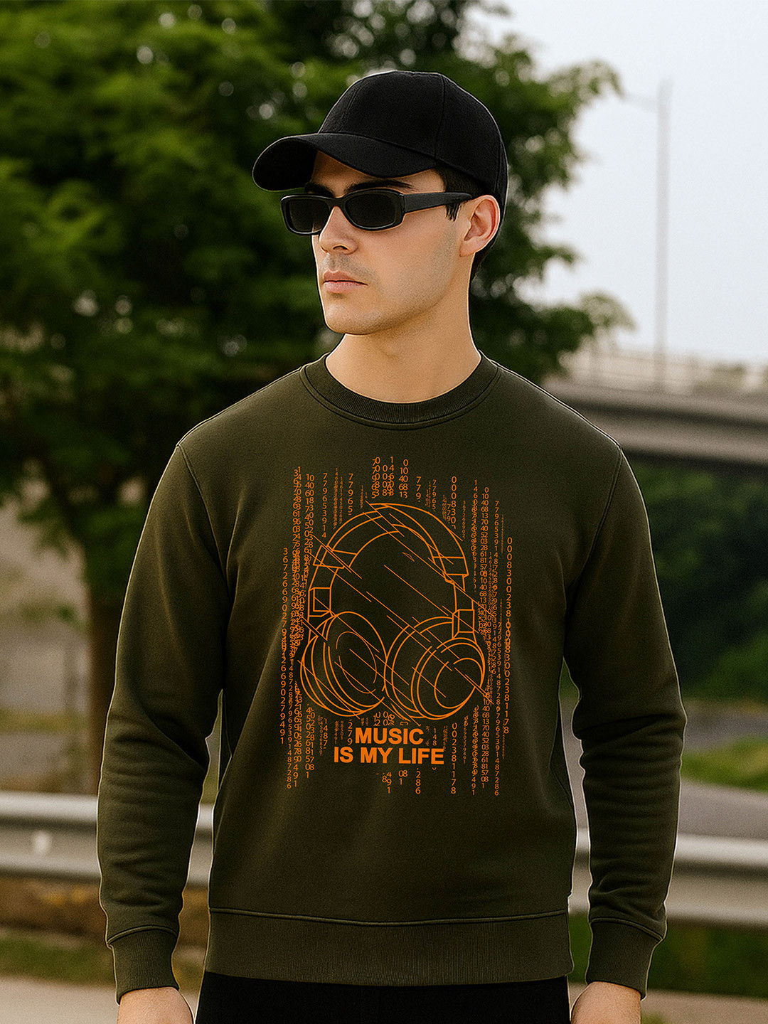 Moda Rapido Men Olive Graphic Printed Sweatshirts