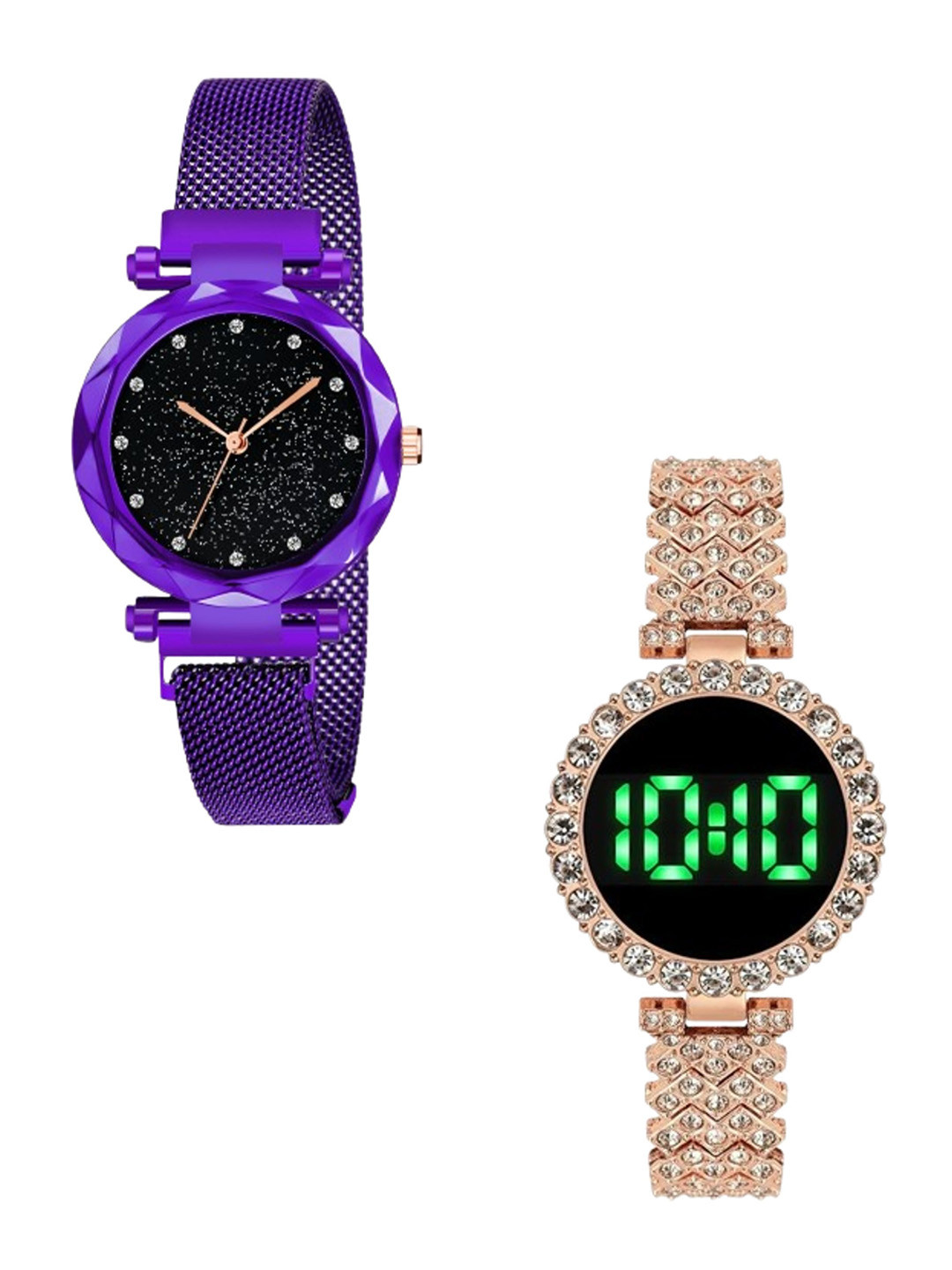 THE SHOPOHOLIC Women Set Of 2 Bracelet Style Straps Analogue Watch P12-TR