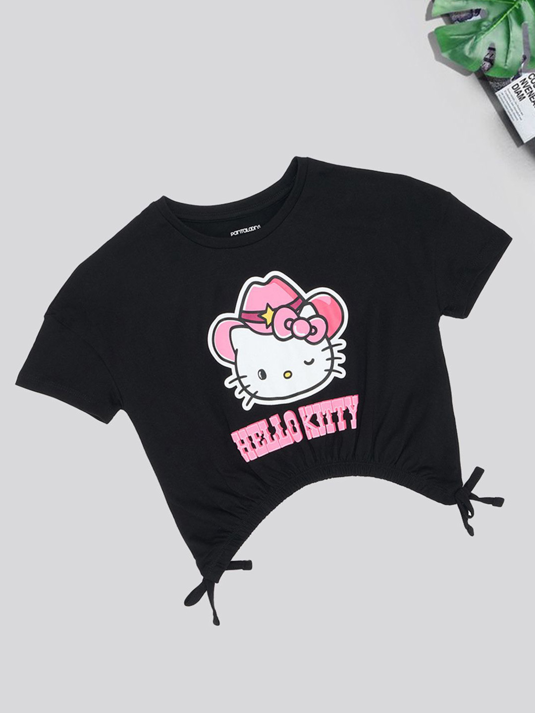 Pantaloons Junior Girls Hello Kitty Printed Regular Fit Pure Cotton Crop T-shirt