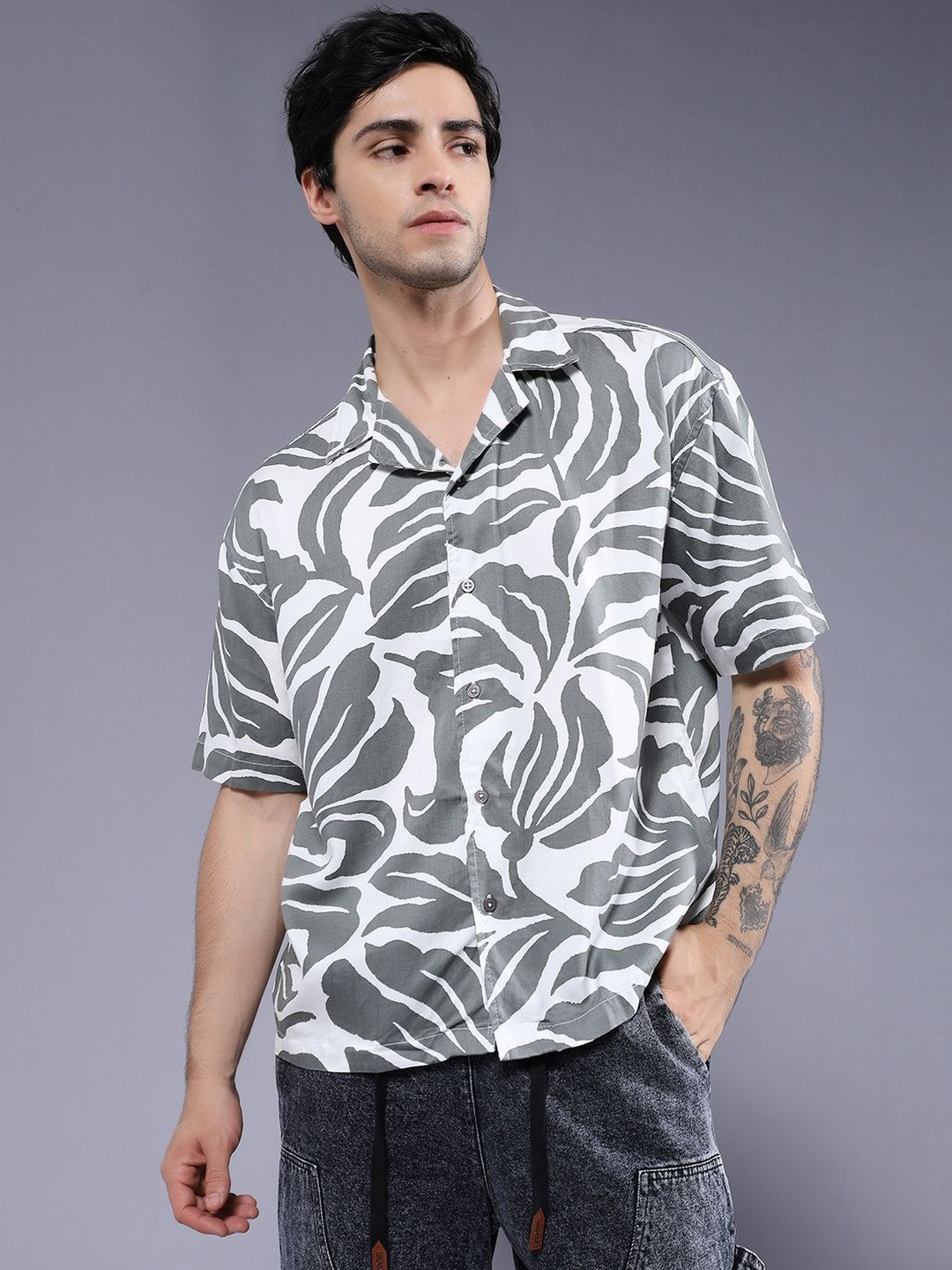 PRONK Mens Printed Half Sleeve Casual Shirts