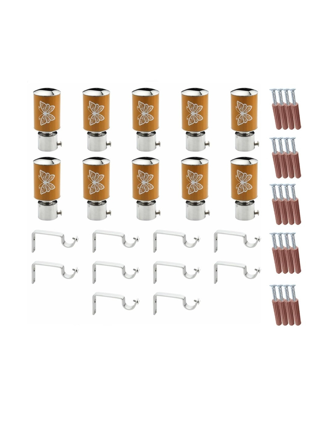 GLOXY Mustard 10 Pieces Stainless Steel Curtain Rods and Brackets