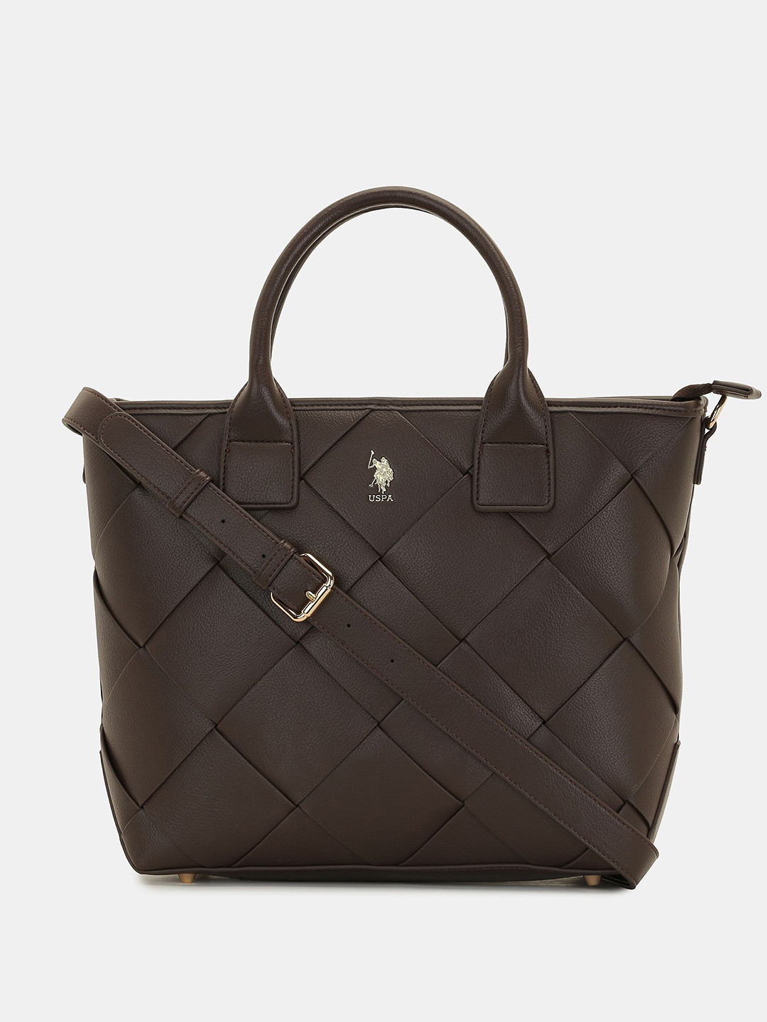 U.S. Polo Assn. Women Bayla Brown Textured Tote Bag with Detachable Sling