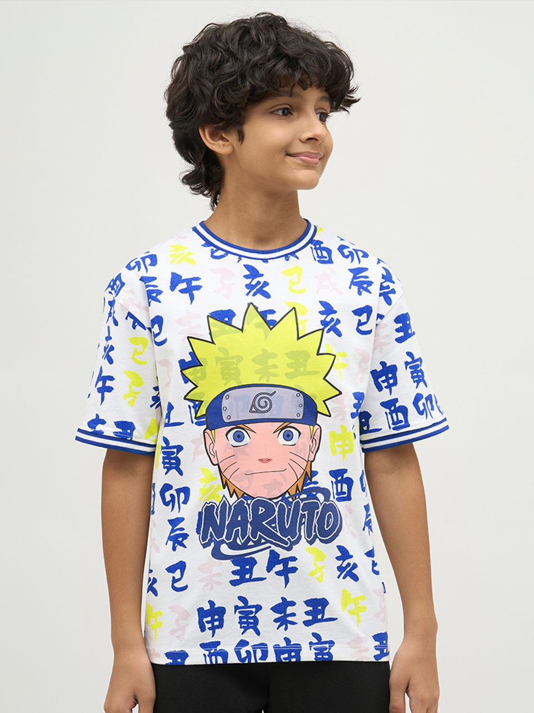 Jack & Jones Junior Boys Naruto Graphic Printed Round Neck Cotton T-shirt