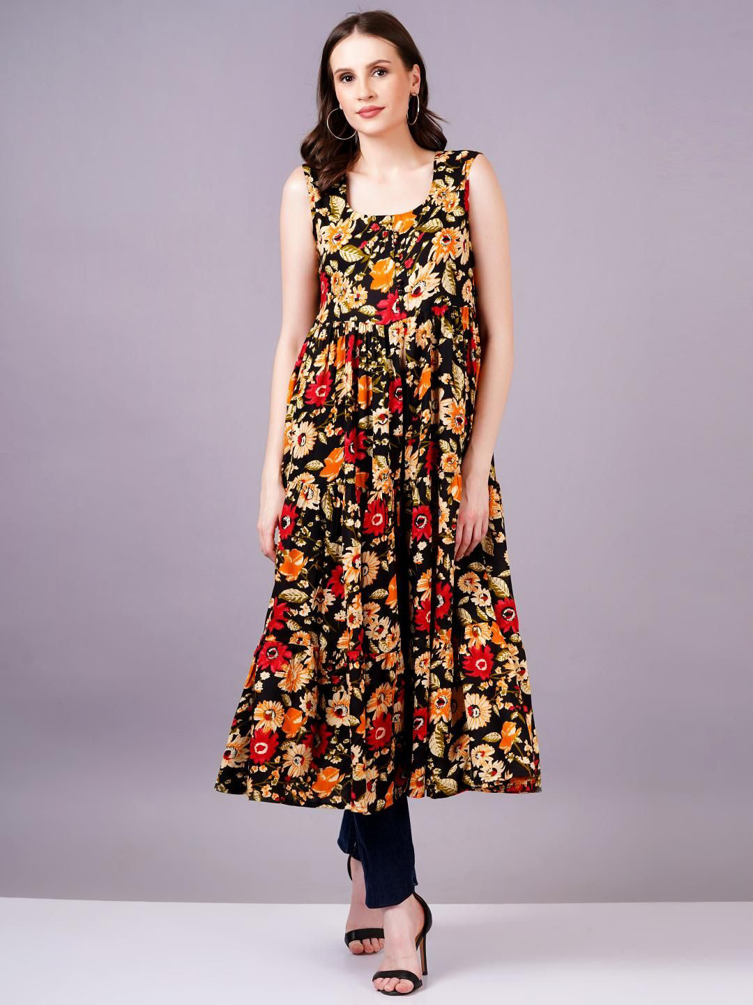 HIGHLIGHT FASHION EXPORT Women Floral Prined Square Neck Tunic