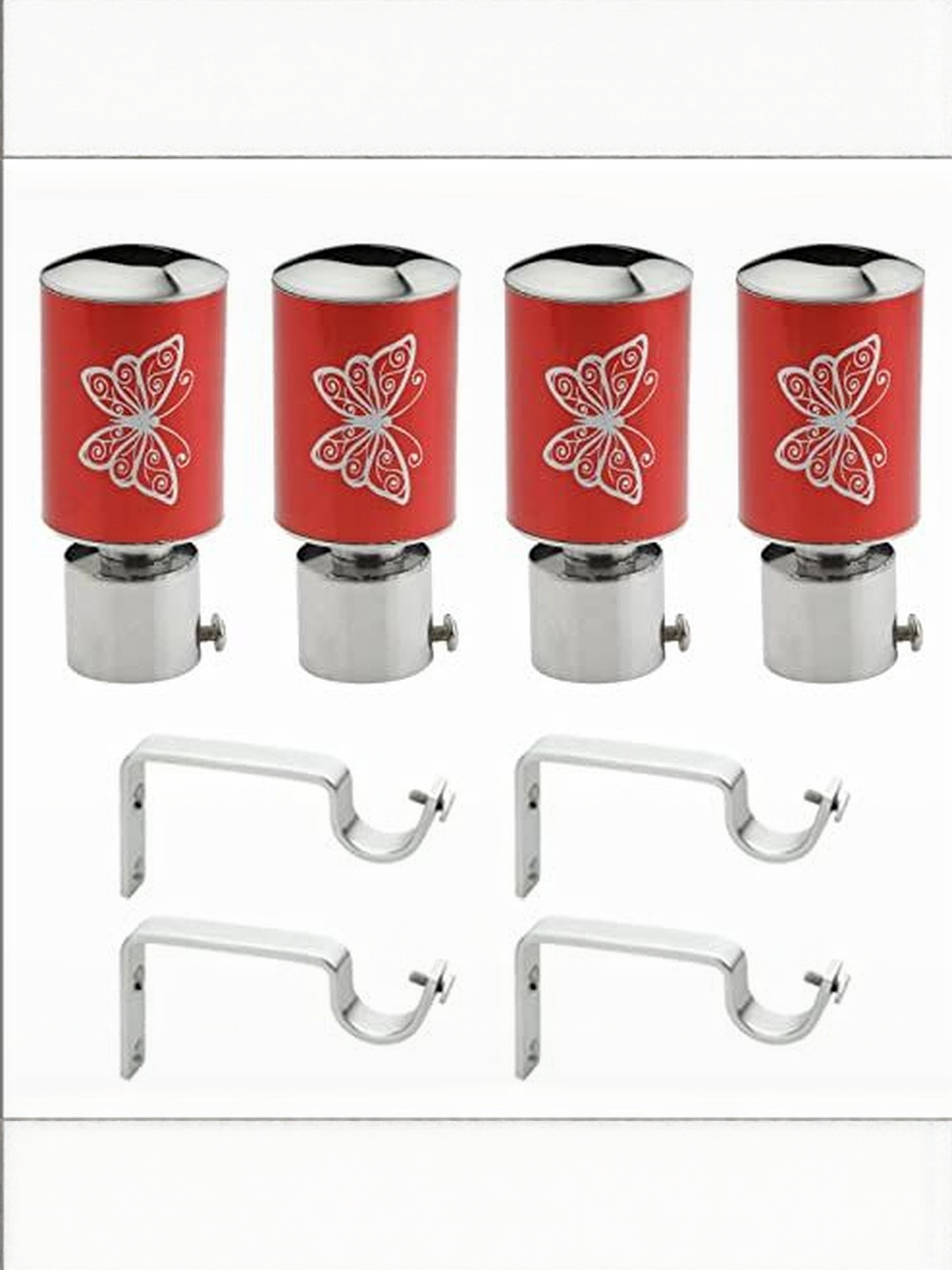 GLOXY Pair of 2 Red & Silver Toned Curtain Hook & Brackets